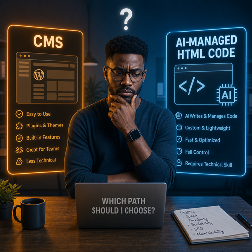 pic of man choosing between ai and cms